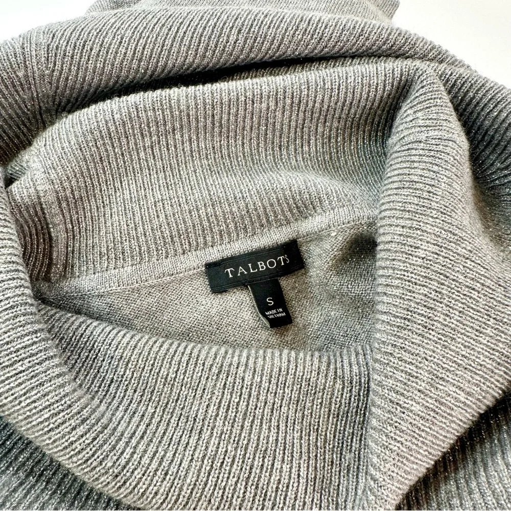 Talbots Merino Wool Button Cuff Cowlneck Sweater Shimmer